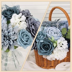 Artificial Flowers Combo Box Set Dusty Blue Bouquet Flowers for Wedding Cente…