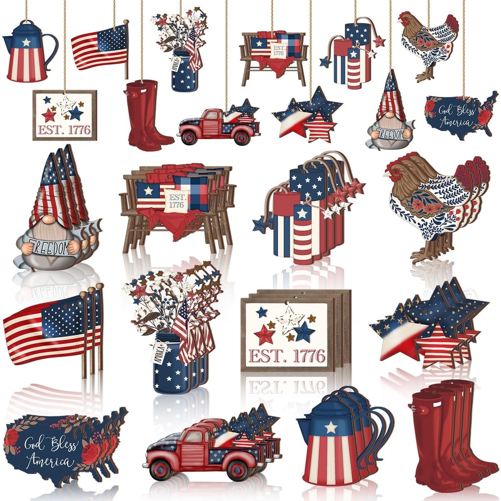 36 Pcs Christmas Ornaments for Tree Patriotic Tree Decoration Rustic Red Whit…