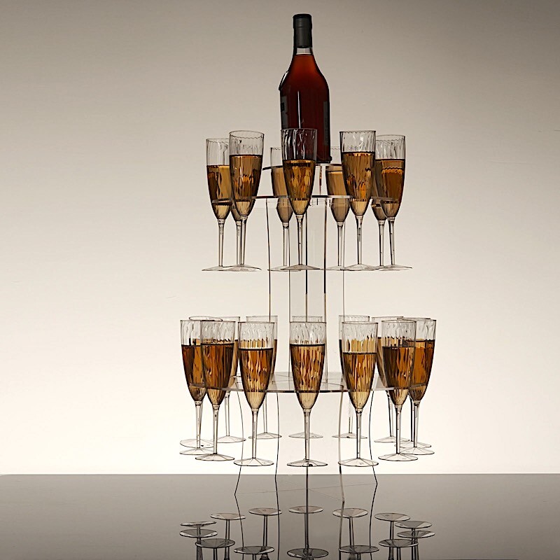 CLEAR 3-Tier 21″ Round Acrylic Champagne GLASSES HOLDER Flutes Stand Party Event