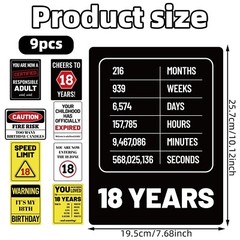 9pcs 18th Birthday Party Decorations, 9 Styles Funny Wall Signs Thick Paper F…
