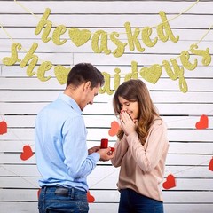 Elegant Gold Glitter ‘He Asked She Said Yes’ Banner for Weddings & Engagements