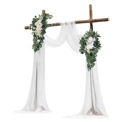 Uimoso Artificial Wedding Arch Flowers Kit White With 2 Pcs Flowers 2 Pcs Drapes
