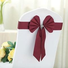 5 Burgundy Reversible Satin Faux Leather Bow Tie Party Chair Sashes with Buckles