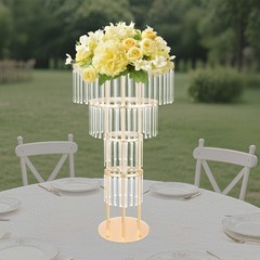 Wedding Gold Crystal Flower Stand Round Pedestal Stand Crystal Flower Stand
