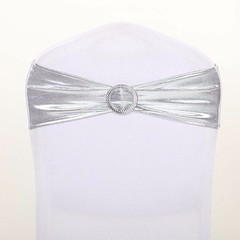 10 Silver Metallic Spandex Chair Sashes with Silver Buckles Wedding Light Gray