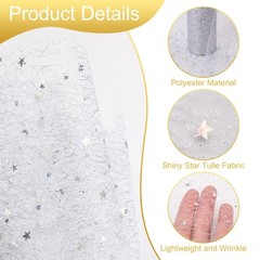 Moon & Star Tulle Rolls Fabric, 6″ x 10 Yard Nylon Tulle Ribbon, Silver