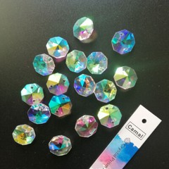 200Pcs 14mm ABColor Colorful Crystal Octagonal Loose Beads 2Holes Chandelier DIY