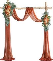 Artificial Wedding Flowers & Draping Fabric Set: Elegant Burnt Orange Decor