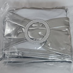 100 Chair Sashes Bows Silver Lame Stretch with Slider Buckle Party Wedding