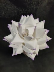 3 Handmade Paper Flowers on stems (White w/Purple tips) for Wedding, Valentine’s