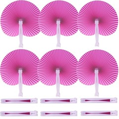 20 Pieces Decorative Paper Folding Hand Fans Handheld,Pink Round Wedding Fold…