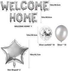 Welcome Home Letter Balloon Silver Banner with Star Confetti Balloons for Arm…