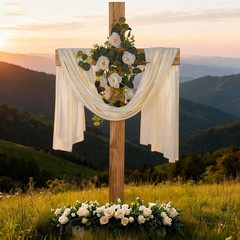 71 Inch Wedding Decorations Wedding Wood Cross and White Ribbons Eucalyptus Garl