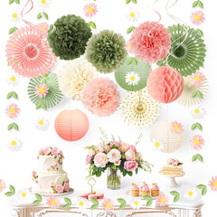 Wedding Decoration, 20PCS Sage Green Pink Paper Hanging Decor | Pink Green Tissu