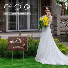 9-Piece Wedding This Way Sign Kit, Double-Sided Wooden Wedding Direction Arrow &