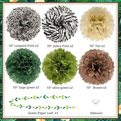 Jungle Safari Tissue Paper Pom Poms Wild Animal Zebra Leopard Print Cheetah Part