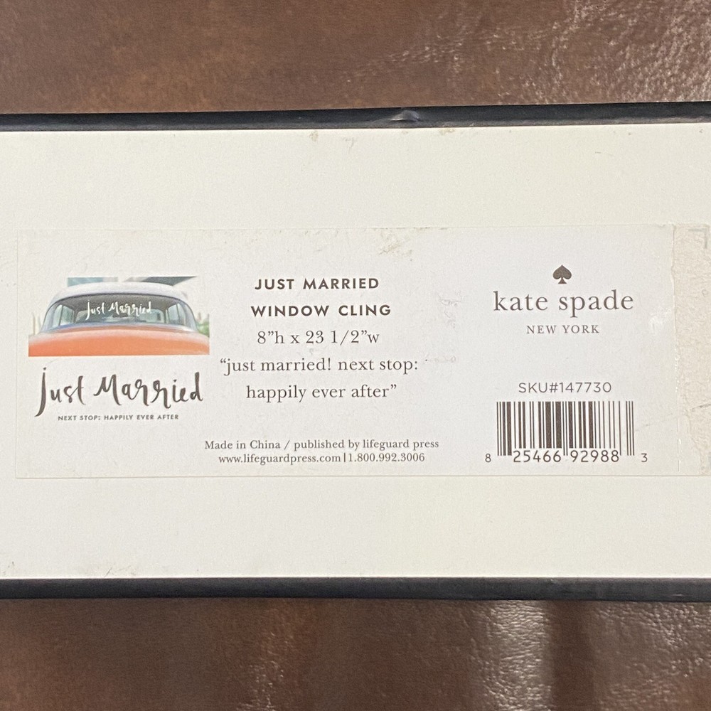 Kate Spade Just Married Car Decal Window Cling 8” X 23.5” White Classic