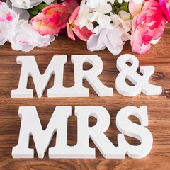 White Wooden Mr and Mrs Signs Wedding Present for Party Table Top Dinner Deco…