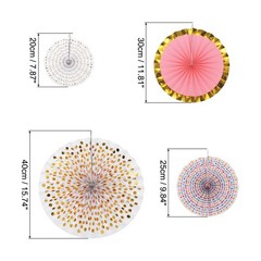 8Pcs Hanging Paper Fans Party Set Decoration for Birthday Pink Gold White