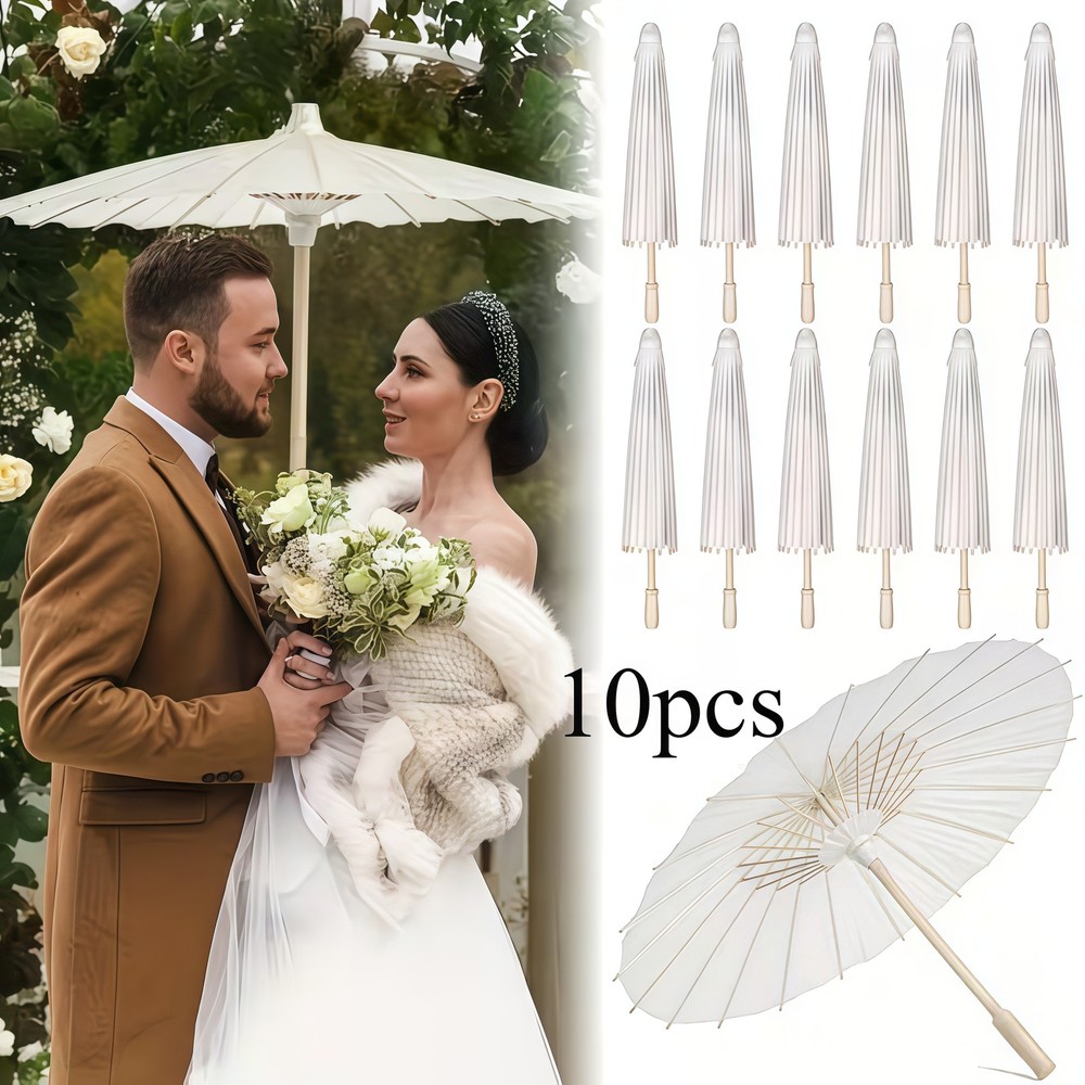 5/10pcs 24/33 Inches Elegant White Wedding Folding Umbrellas & Bridal Parasols