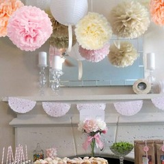 Pink Paper Flowers Tissue Pom Poms Hanging Flower Ball Wedding Party Decor 25Pcs