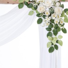PARTISKY Wedding Arch Draping Fabric,2 Panels 18FT White Wedding Arch Drapes