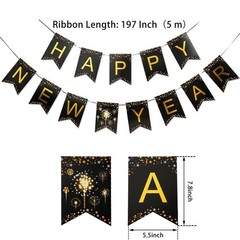 MiniRed New Year Banner 2026, Happy New Year Bunting Banner with Shiny Gold L…