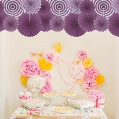 6Pcs Hanging Paper Fans Party Set Decoration for Home Birthday Wedding Purple