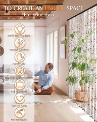 38 Strands Beaded Curtain for Doorways -35.4″x79″- Handmade Natural Beaded