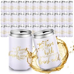 Qinyoung 50 Pieces White Wedding Can Cooler Sleeves Bulk Engagement Party Fav…