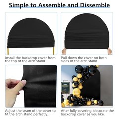 Wedding Arch Backdrop Cover, Set of 2 (7.2ft, 6ft), 2 Sided 7.2 ft, 6 ft Black