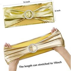 Gold Chair Sashes Stretch Fit Spandex Wedding Banquet Party Decoration 50 Pack