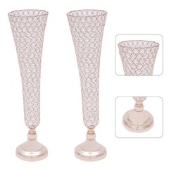 2Pcs 20.86in Gold Trumpet Crystal Wedding Flower Decoration Vase For Anniversary