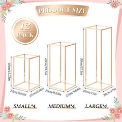12-Piece Gold Metal Flower Stands – Rectangular Wedding Centerpiece (80/60/40cm)