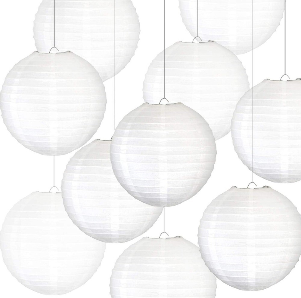 (10)pcs 6” White Paper Lanterns round hanging Chinese/Japanese