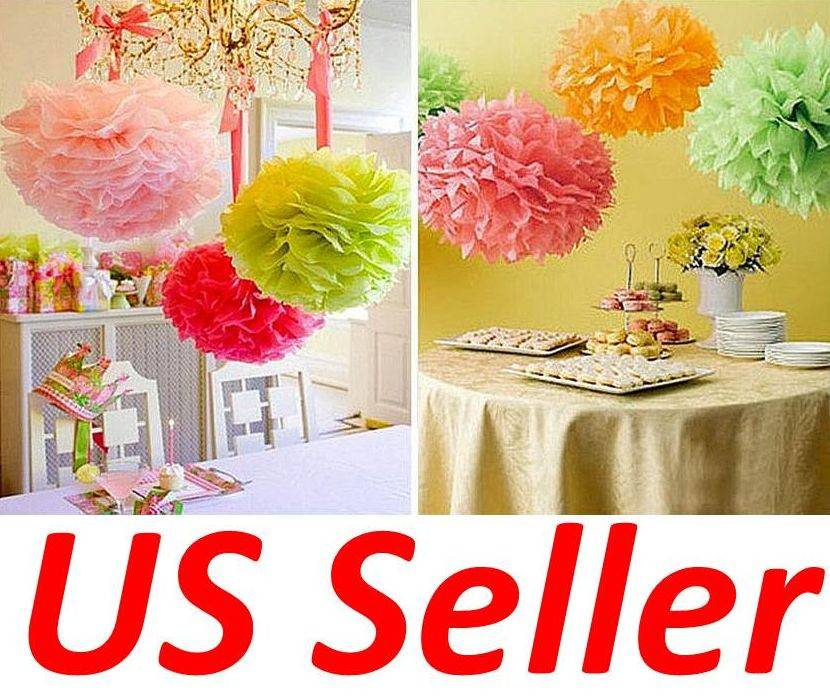10PC Tissue Paper Pom Poms Flower Balls Wedding Decoration Party Baby Shower