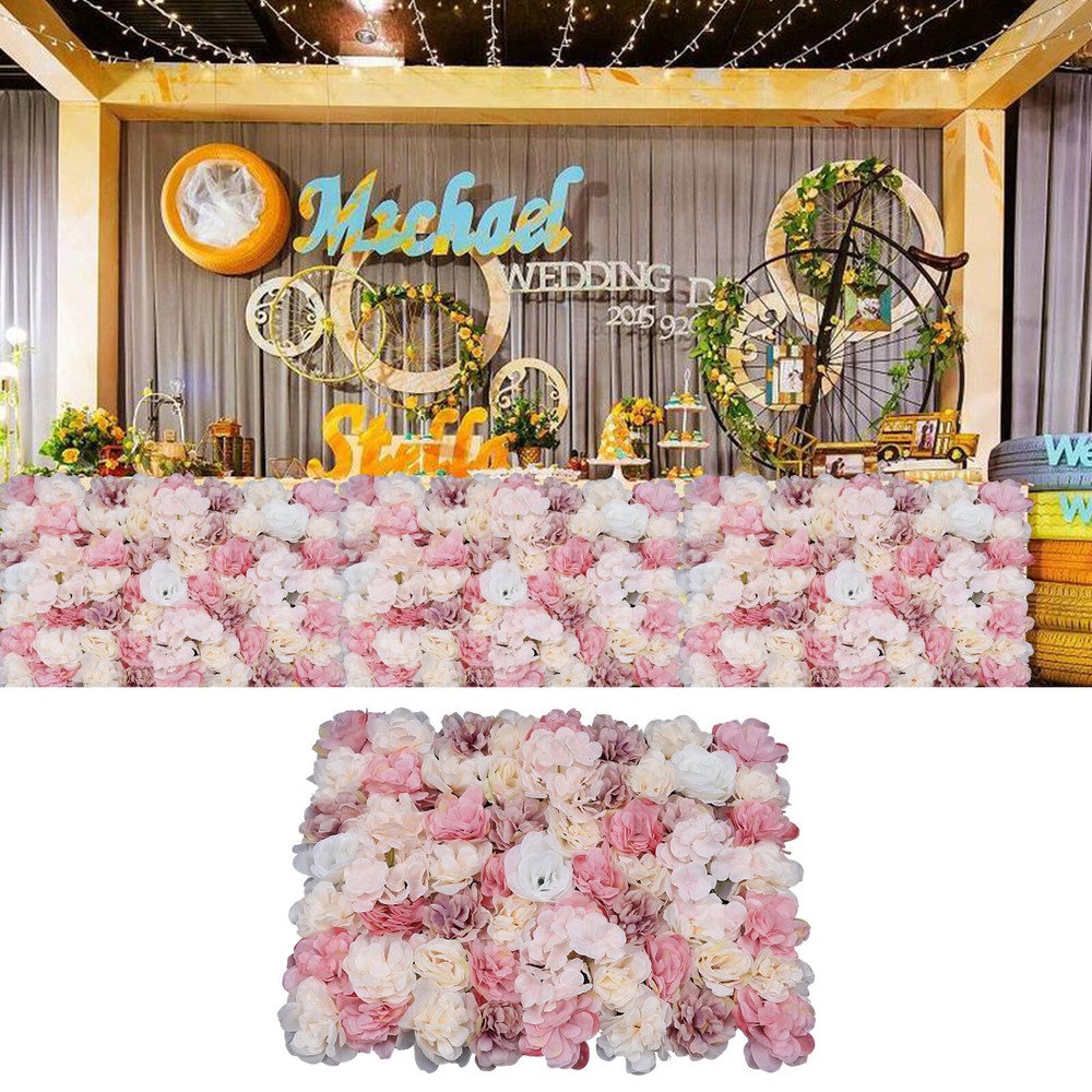 12Pcs Artificial Silk Fabric Flower Wall Panel Banquet Wedding Party Decor