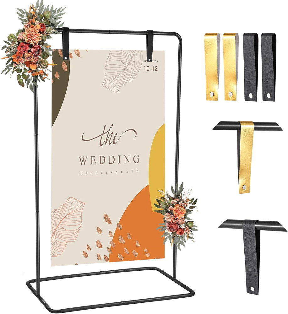 Wedding Welcome Sign Heavy Duty Black Easel Stand with 4 Leather Strap |