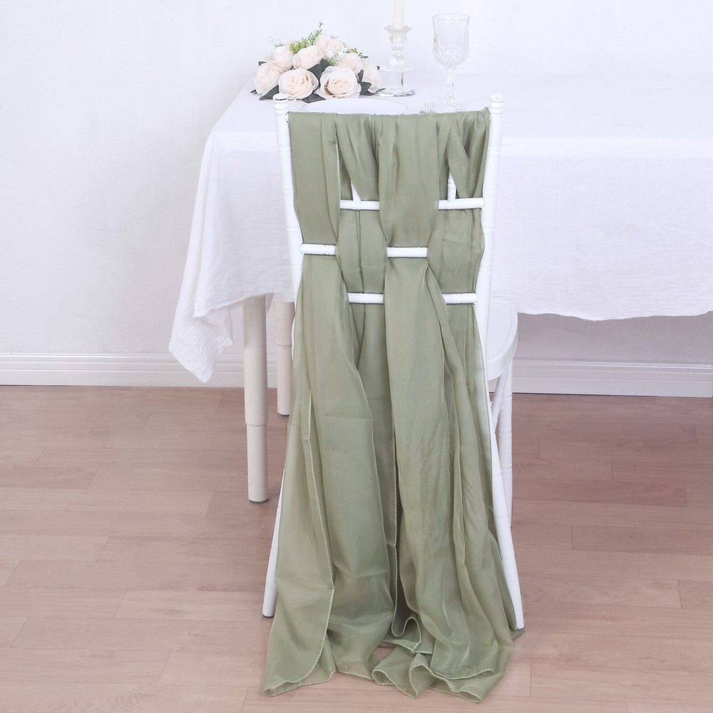 5 Dusty Sage Extra Wide Premium Chiffon CHAIR SASHES Bows Ties Wedding