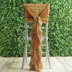 Gold Premium CHAIR COVER with Curly Chiffon Ruffled SASHES Wedding Decorations