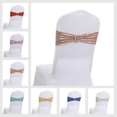Stretch Sequin Chair Sashes 50 Pack Blue 6×14 Inch Spandex Bands for Wedding