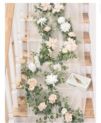 Backdrop 12 panels 30x10ft Champagne Tulle Curtain+ Lights String + Flowers