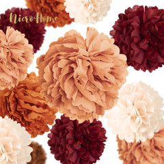 Wedding Party Decorations, 12 PCS Carmine Rust Orange Light Brown Tissue Paper P