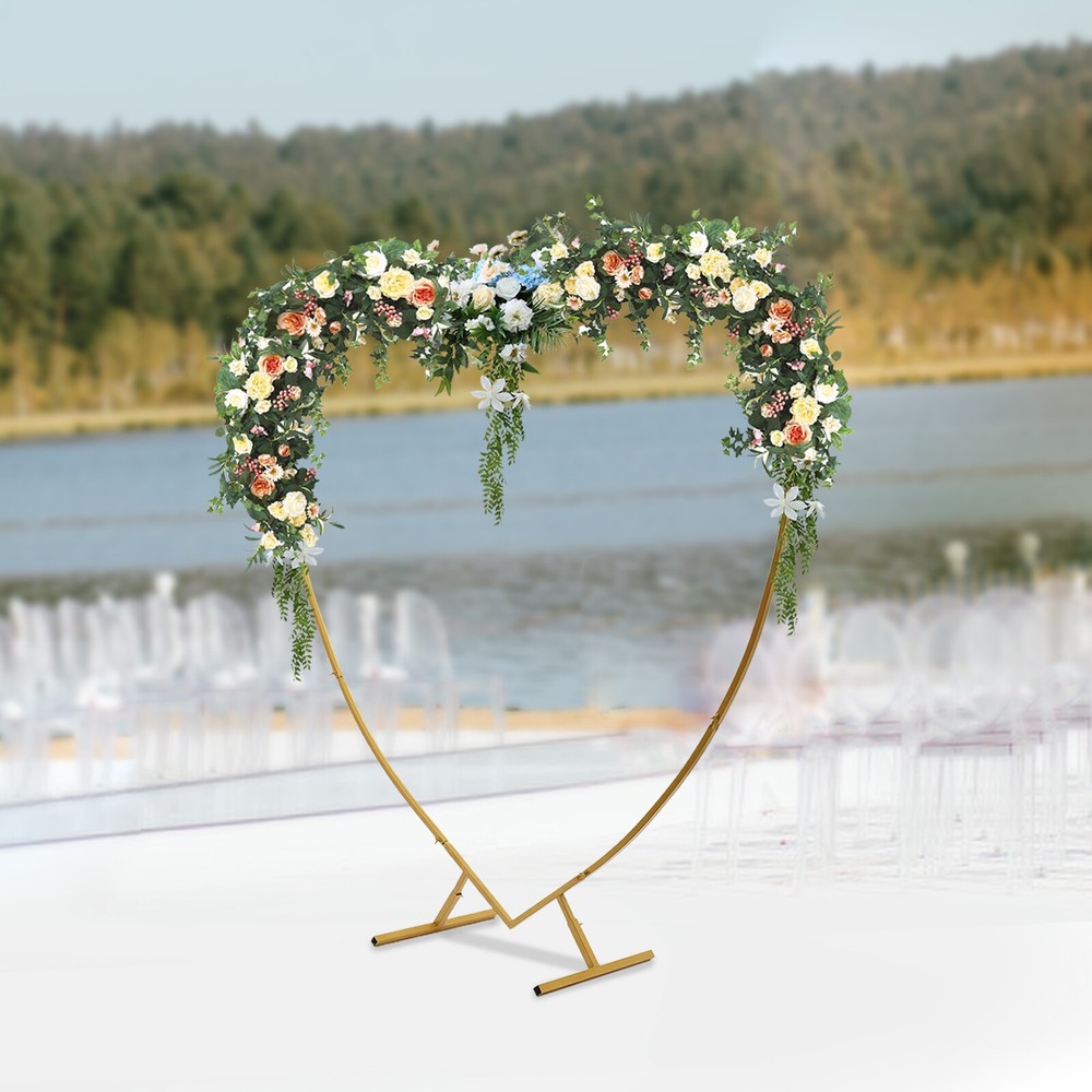 210cm Heart Shaped Gold Metal Balloon Arch Stand Frame Display Kit For Wedding
