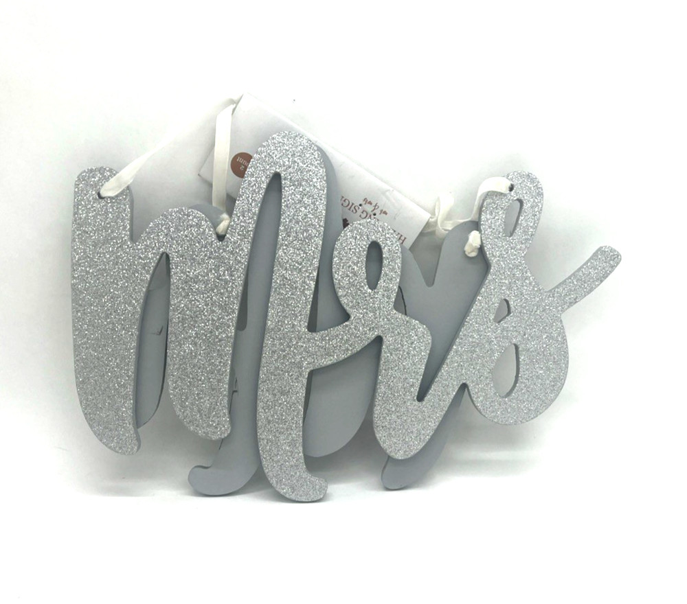 Hanging signs Mr & Mrs silver glitter, 2 pcs