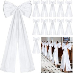 Wedding Pew Bows Long Tails Aisle Decorations Bows Satin Ribbon Background 12pc