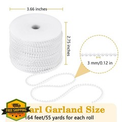 White Faux Pearl Garland 164ft 3mm String Roll for Wedding Decor