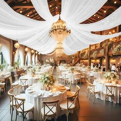 6 Panels Ceiling Drapes for Wedding 60″W x 360″L (Pack of 6), White