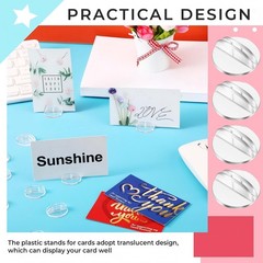 Yinkin 50 Pcs Clear Mini Card Stands Plastic Place Holders translucent