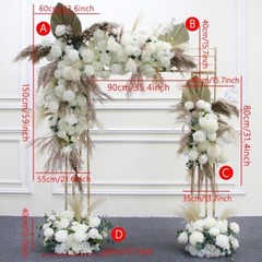 Pu Fan Leaf Pampas Grass White Rose Flower Arrangement Wedding Backdrop Decor